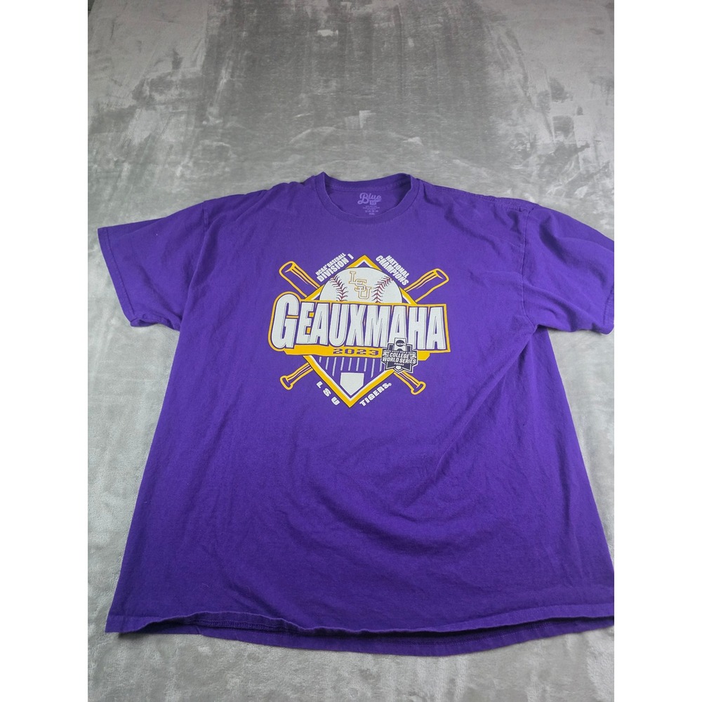 Blue 84 T-Shirt Mens XXL Purple LSU Tigers Geauxmaha 2023 College World Series